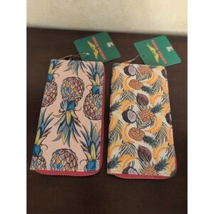 Aurora Wings Pineapple Wallets Lot of 2 NWT Tropical Fruit Zip Around Purse Set